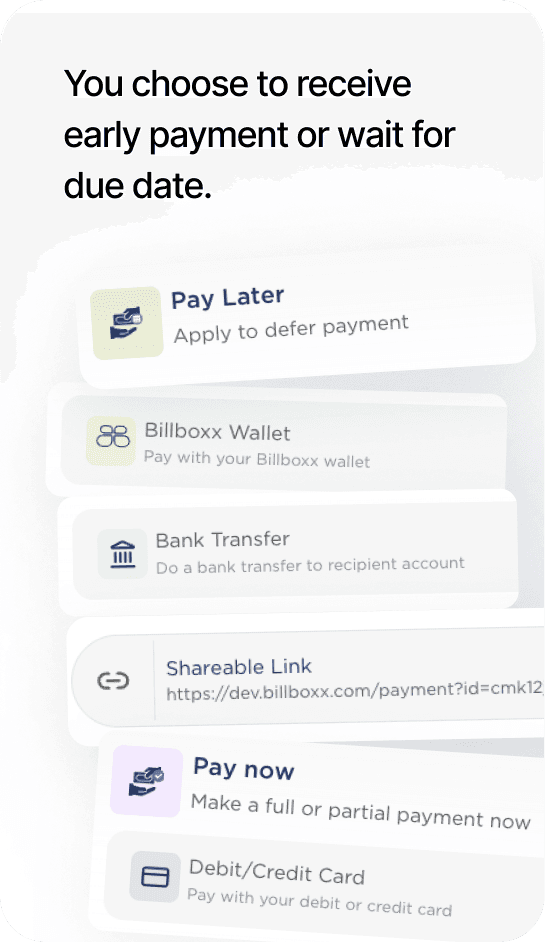 You choose to receive early payment or wait for due date